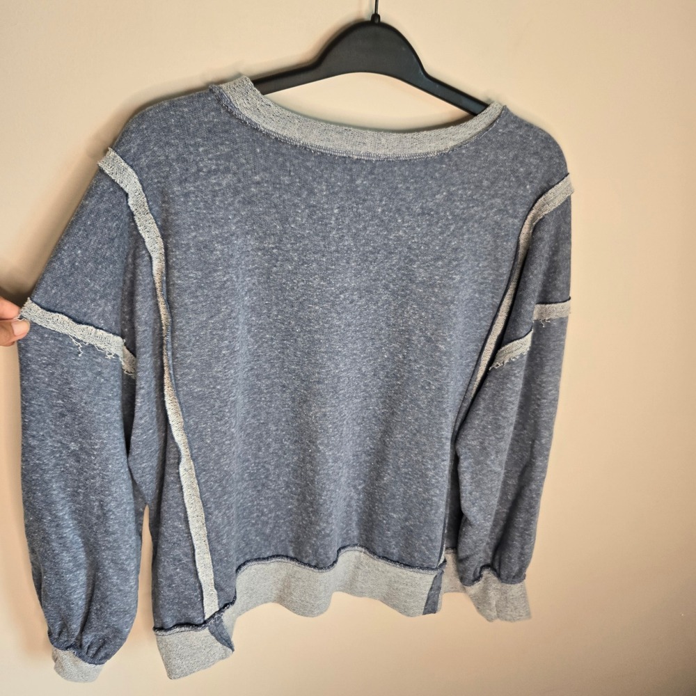 Zenana Blue Heathered Exposed Seam Sweatshirt oversized Plus Size 1X 2X - Picture 5 of 8